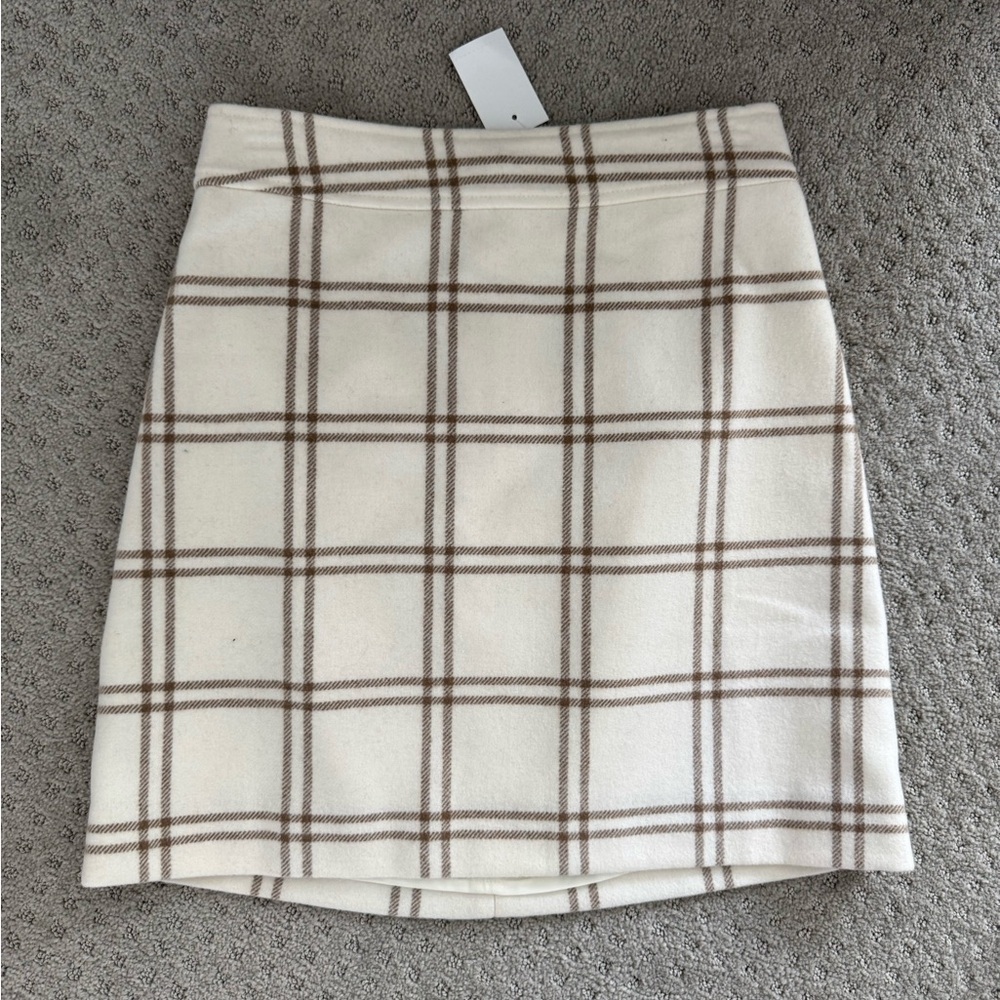 J. Crew Cream and Brown Plaid Pencil Skirt